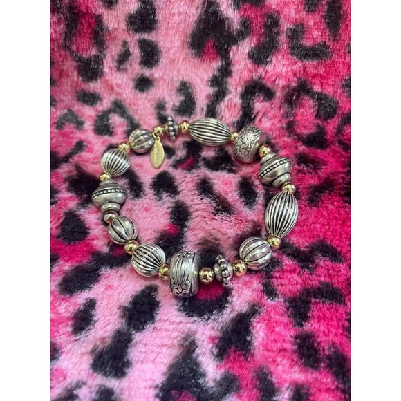Season's Vintage Style Charmed‎ Gold Slate Silver Glass Beaded Stretch Bracelet - Picture 7 of 7